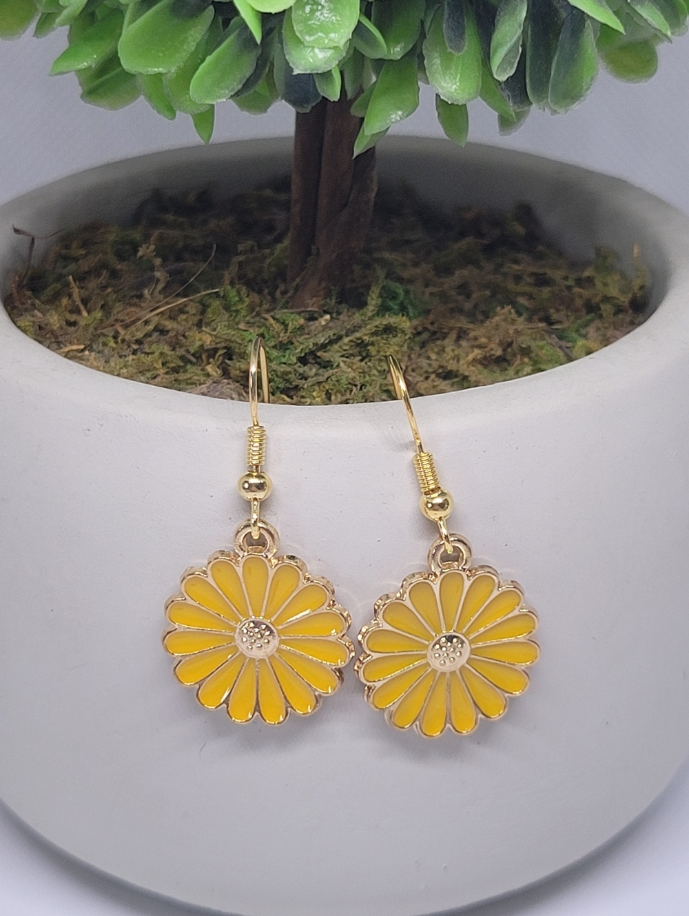 Gold-Tone Yellow Flower Drop Earrings - Women's Floral Dangle